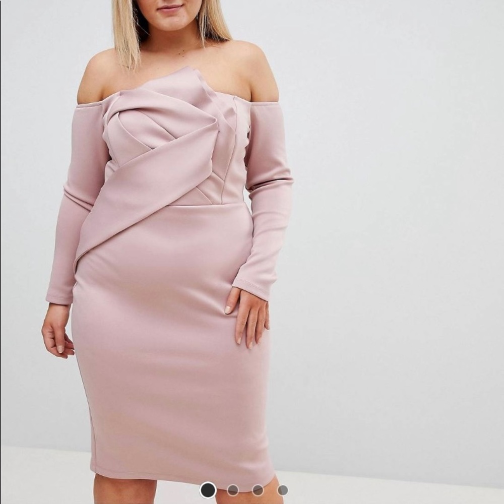 bandeau origami midi dress w/ matching wristlet